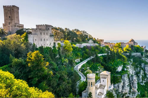 Medieval village and ancient walls of Erice, archaeological site overlooking Trapani