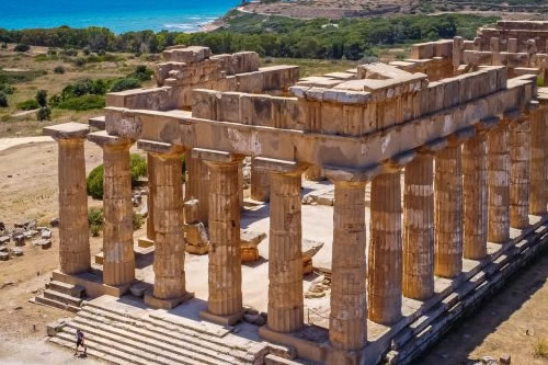 Ruins of the archaeological park of Selinunte, temples by the sea near Trapani